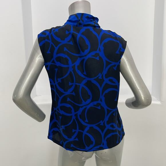 Étienne Aigner Sleeveless Silk Blouse Top Blue Black  Size Various - Picture 6 of 12